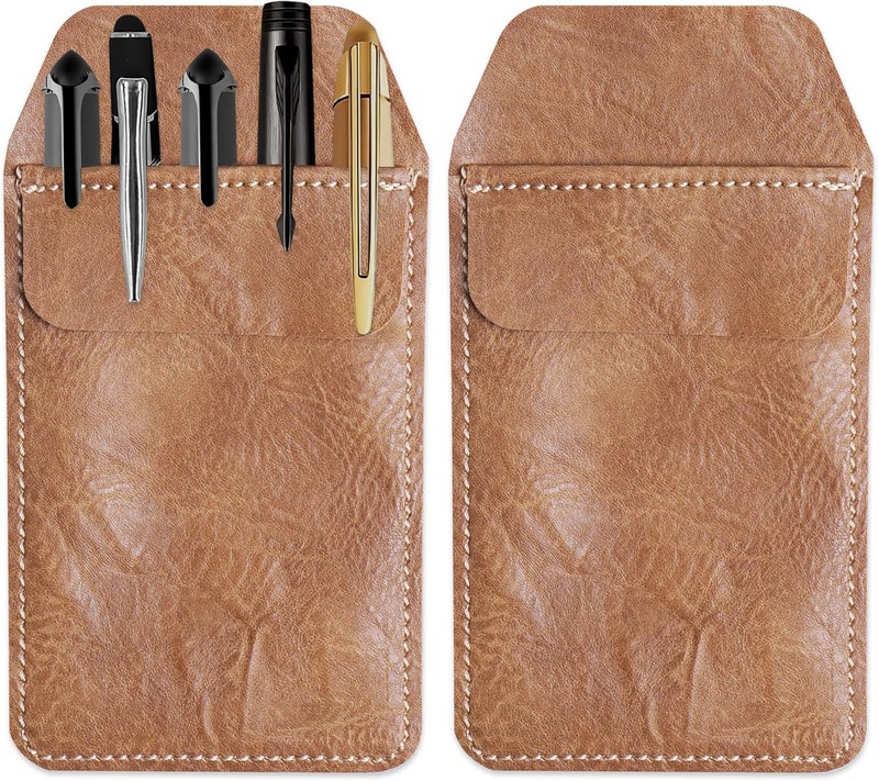Haecsfl 2 Pieces PU Leather Pocket Protector,Pen Pouch Holder Organizer for Shirts, Lab Coats, Pants - Multi-Purpose - Holds Pens, Pointers, Pencils, and Notes(2-Nude) - Image 1